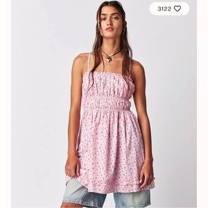 Free People Gabby Mini Dress Pink Floral Print A Line Pockets Sz M NEW